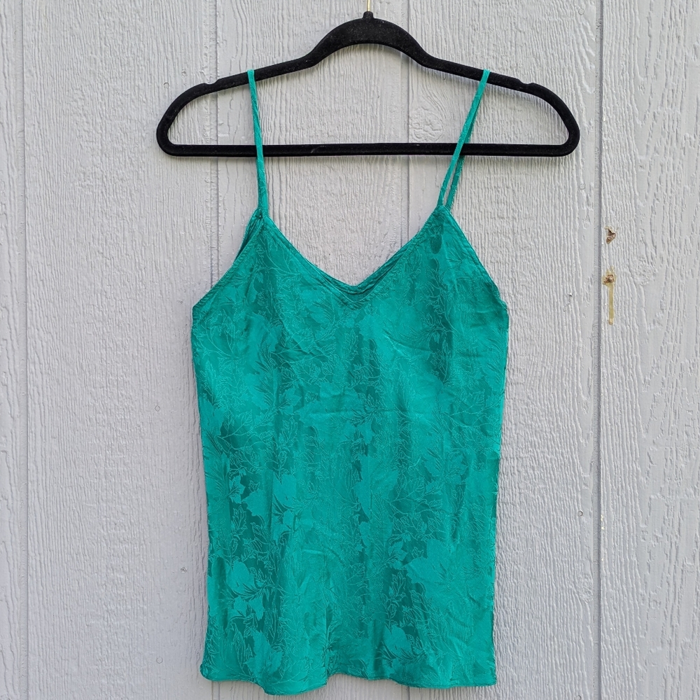 Vintage Four Seasons‎ 100% Silk Floral Embossed Babydoll Top Kelly Green Size 10